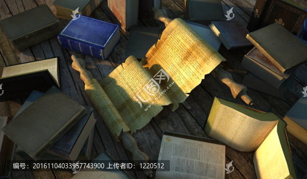 古代的紙張包圍在木制的FLO幾個很舊的書