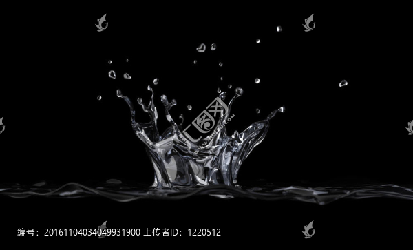 從側(cè)面看水王冠飛濺；黑色背景