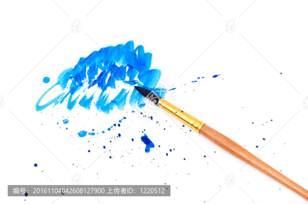 帶有藍色油漆筆觸和手杖的刷子