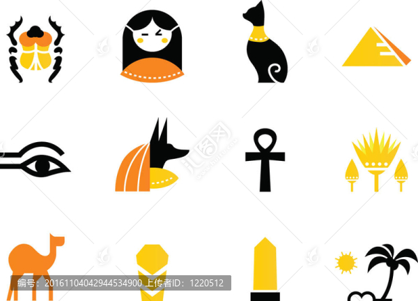 埃及圖標(biāo)-金字塔收集；金龜子；阿努比斯；駱駝；貓；方尖碑等。
