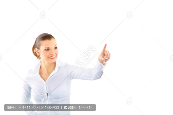 年輕的商人在白色背景的孤立手勢張開的手