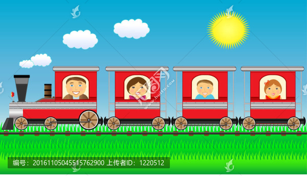 快樂(lè)的家庭在火車上移動(dòng)