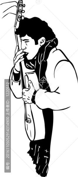 一個(gè)擁抱吉他的人的素描