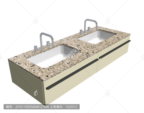 現(xiàn)代衛(wèi)生間水槽設(shè)置花崗巖柜臺和鍍鉻夾具；3D；孤立在白色背景