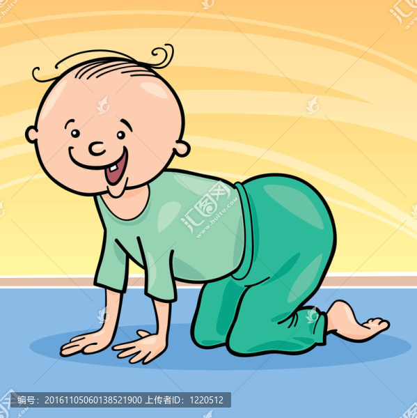 小男孩爬著