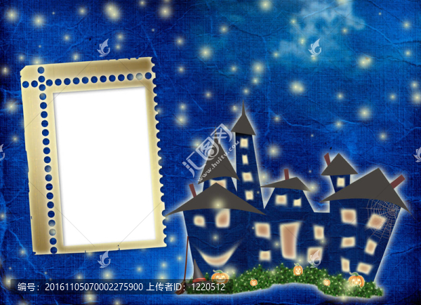 明信片假日與城堡和南瓜在夜間背景