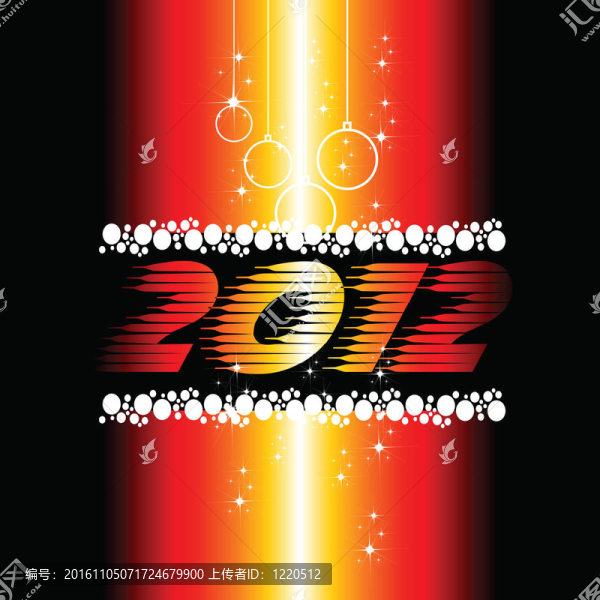 2012新年慶典背景覆蓋；扒皮或海報與閃亮的顏色；掛球