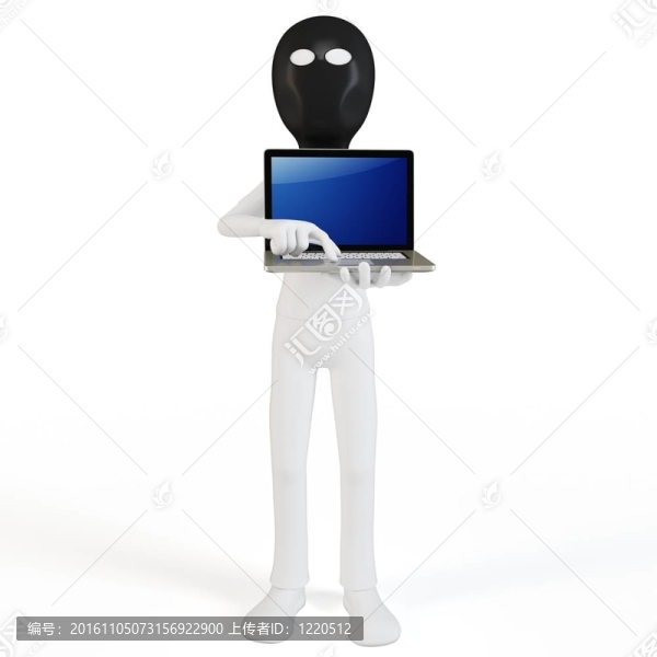 3D男子黑客與筆記本電腦