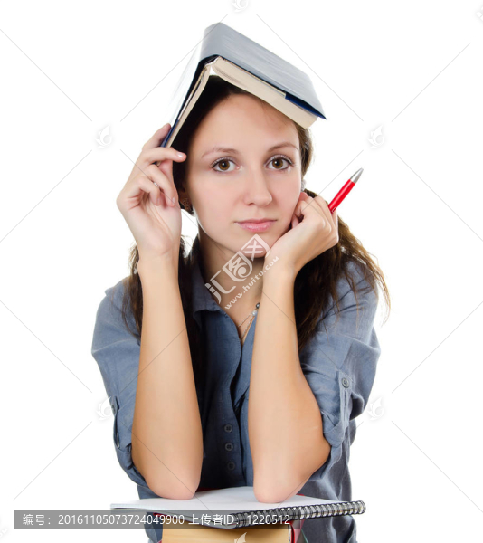 美麗的女孩與書(shū)籍孤立的白色
