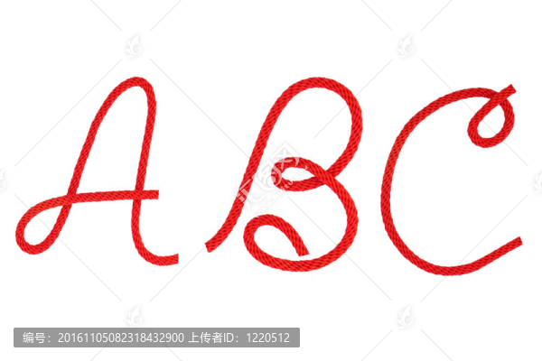 紅色纖維繩以字母形式彎曲