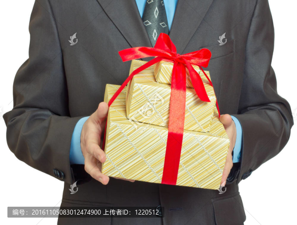 商人禮品盒與紅絲帶弓