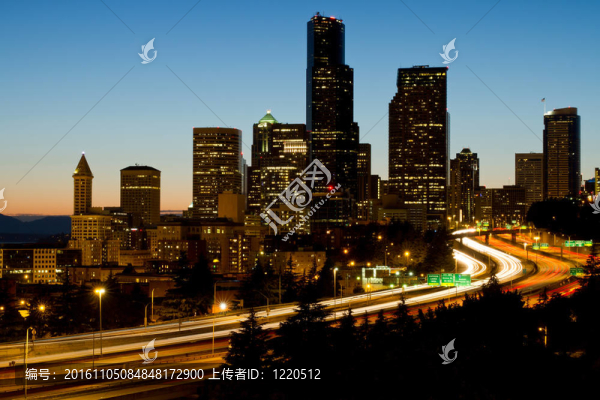 西雅圖市中心天際線夜景