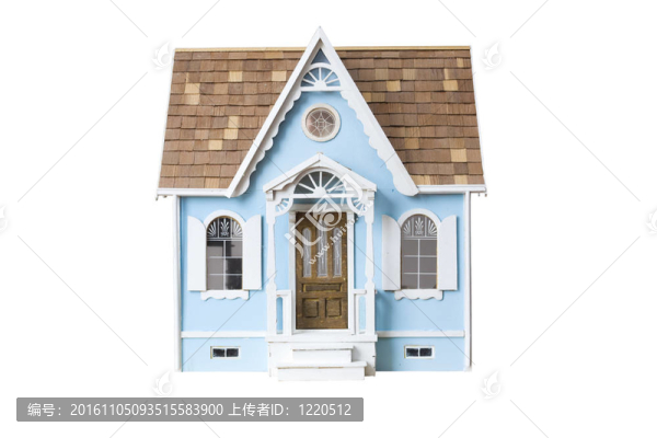 逼真的木制娃娃屋孤立在白色與裁剪路徑