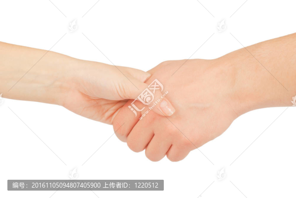 兩個(gè)人握手；男人和女人；在白色上孤立。