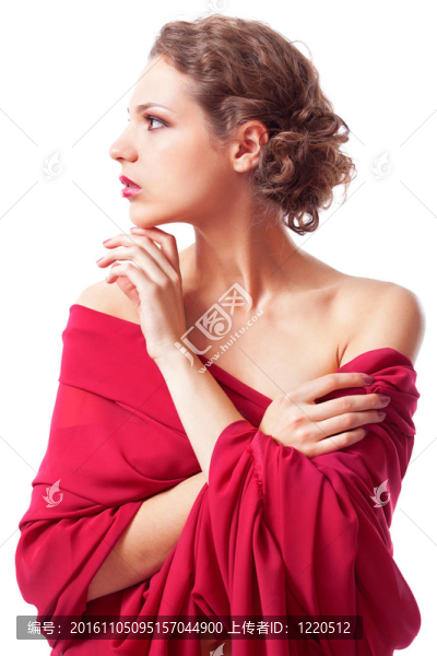 穿著紅裙子的漂亮的年輕女人
