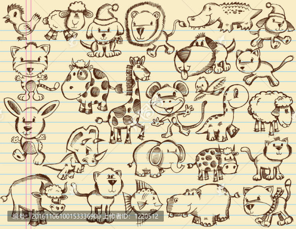 涂鴉素描動物向量集