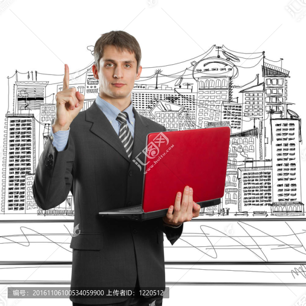 男性在西裝與筆記本電腦的想法