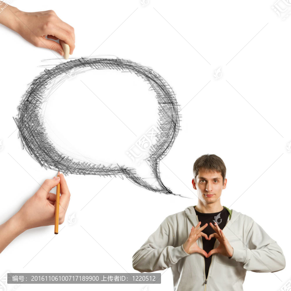 人的手與言語(yǔ)泡沫和人