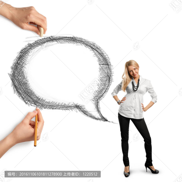 人的手與語言泡沫和女人