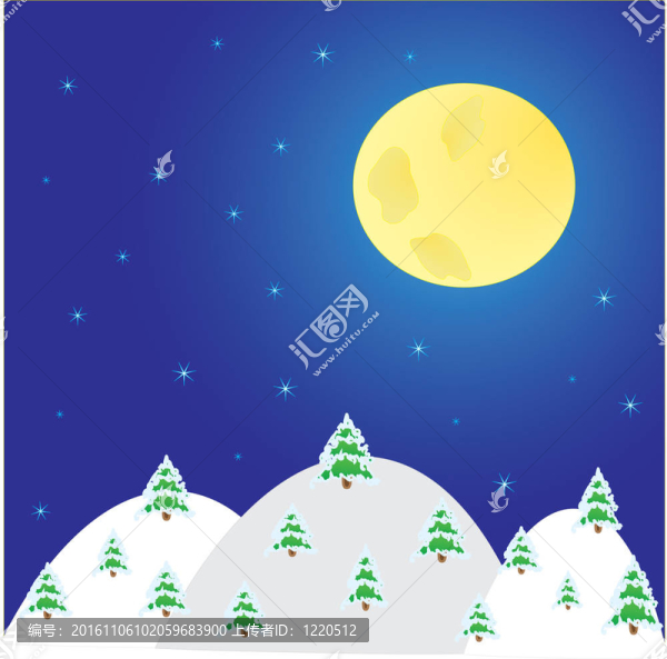 夜冬山水與樹月