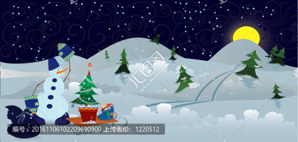 袋和雪橇旗幟的雪人