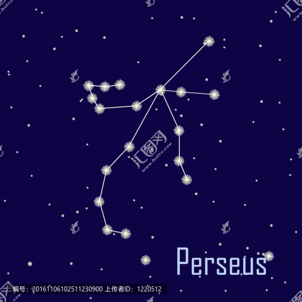 夜空中的星座英仙座星。插畫