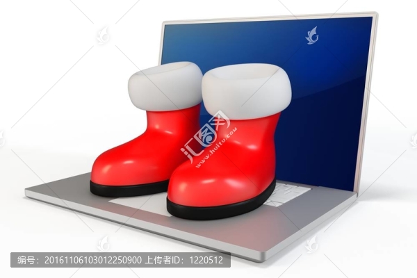 3D圣誕老人的靴子和筆記本電腦