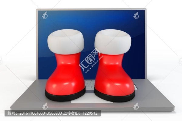 3D圣誕老人的靴子和筆記本電腦