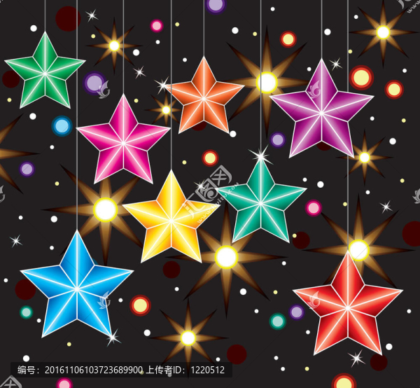 冬日假期裝飾多彩的星星和燈光