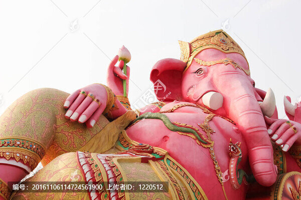 Ganesh粉紅色的Wat,Samarn形象；Chachoengsao；泰國。