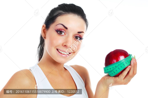女孩與蘋果和磁帶