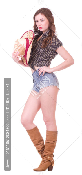 漂亮女孩配牛仔帽