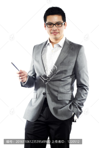 亞洲青年男子商務(wù)裝握筆