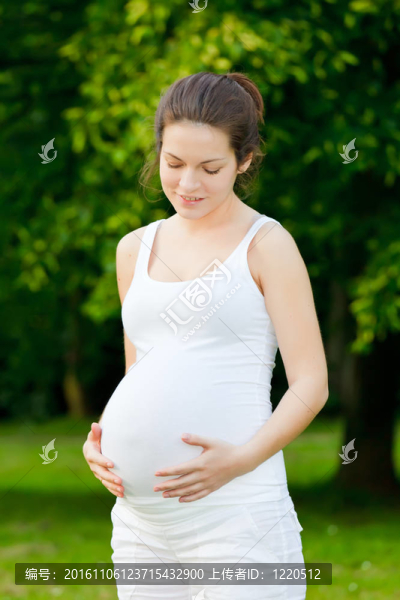 美麗的孕婦在公園里