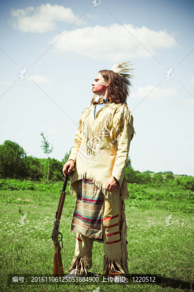 北美印第安人的全套衣服。重建