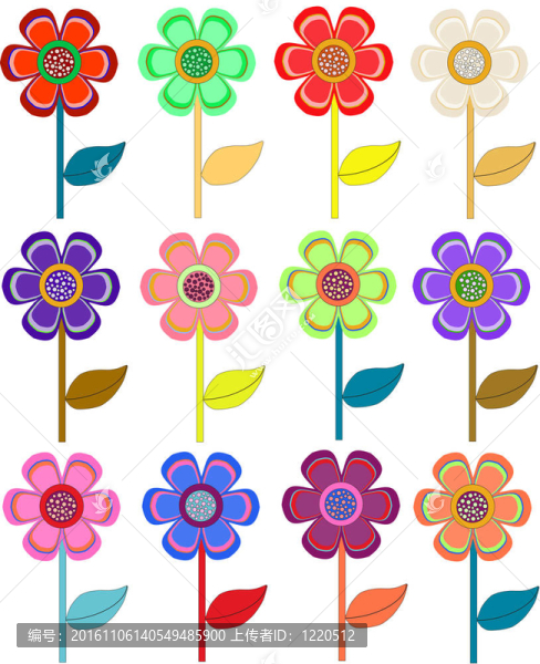 不同形狀的花；顏色。