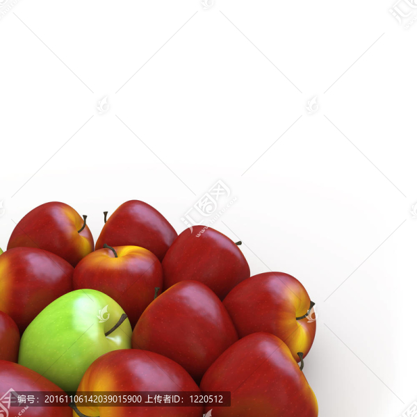在許多紅蘋果中有一個綠色的蘋果