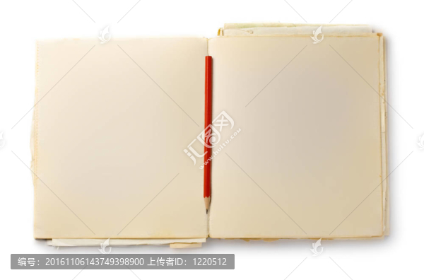 用白色的鉛筆上隔離的舊書