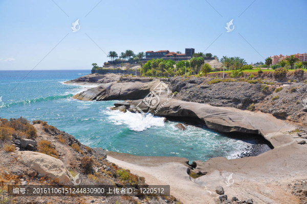 Costa,Adeje巖石海岸特內(nèi)里費(fèi)島；金絲雀。