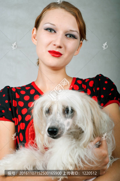 女孩和中國(guó)冠毛犬