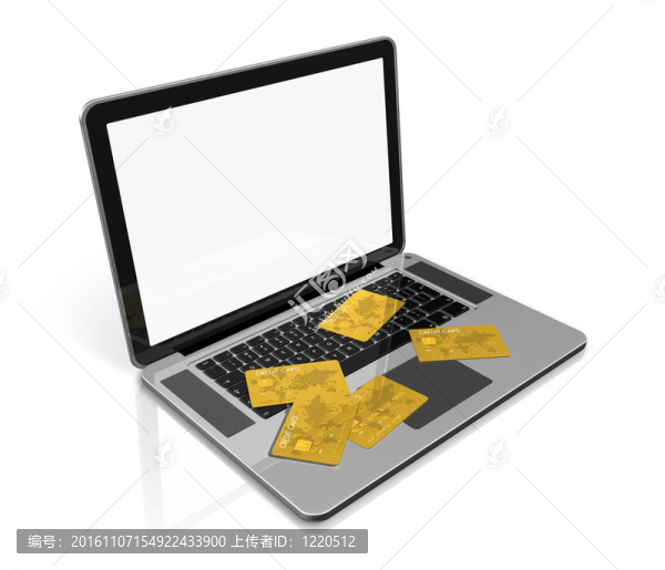 筆記本電腦上的黃金信用卡