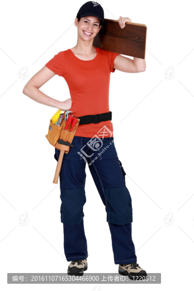 女人帶著地板