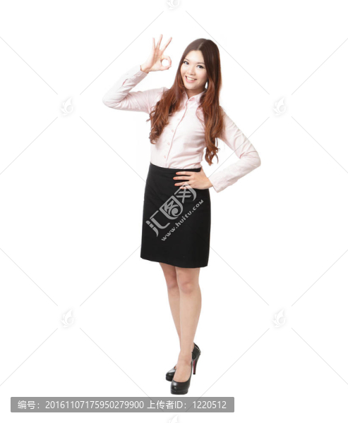 商務(wù)女性全程顯示OK手勢快樂笑容