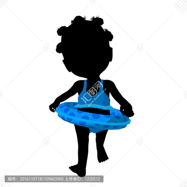 小黑人泳裝女孩插畫剪影