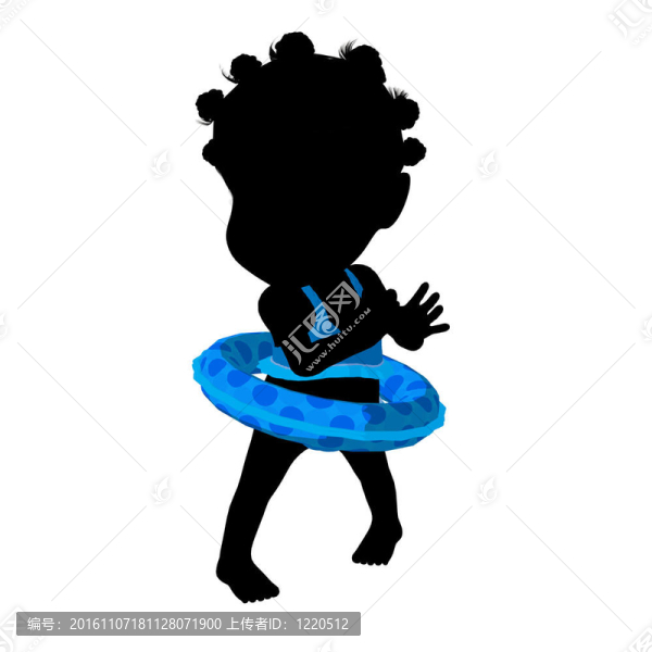 小黑人泳裝女孩插畫剪影