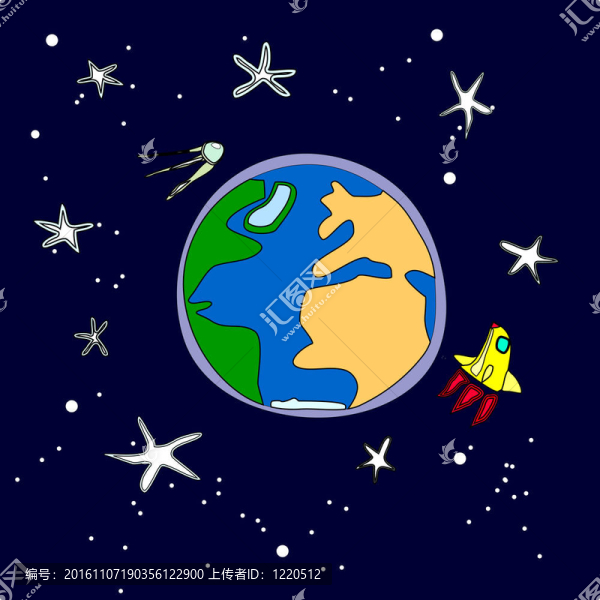 地球與火箭和衛(wèi)星的圖。