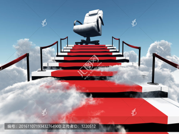 云端與天空環(huán)境下的樓梯與現(xiàn)代扶手椅