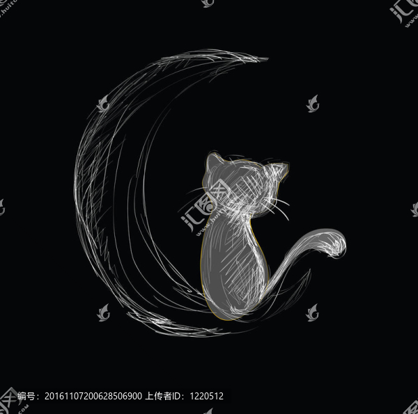 貓?jiān)谠铝潦掷L素描