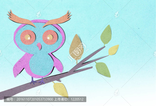 貓頭鷹鳥(niǎo)在樹(shù)紙工藝棒背景