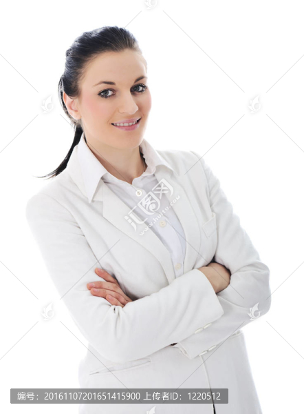 穿著白色西裝的年輕女商人